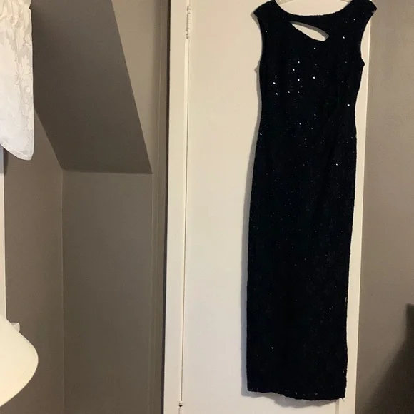 Elizabeth Navy Sequin Lace Floor Length Dress - Picture 2 of 5